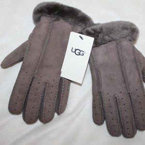 UGG WOMEN'S‎ NWT SUEDE SHEARLING GLOVES GRAY L